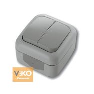 Выключатель Viko Palmiye 2-й наружный пылевлагозащита, серый 90555502
