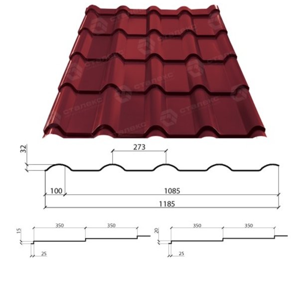Металлочерепица Афина 350/15 0,48*1185 РЕМА ( изготовитель сырья Польша)