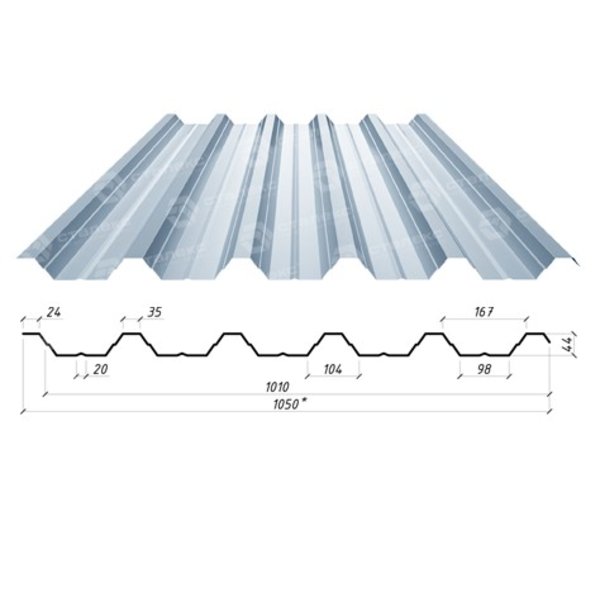 Профнастил Н-44 0,45*1050*1010 Алюмоцинк (Китай)