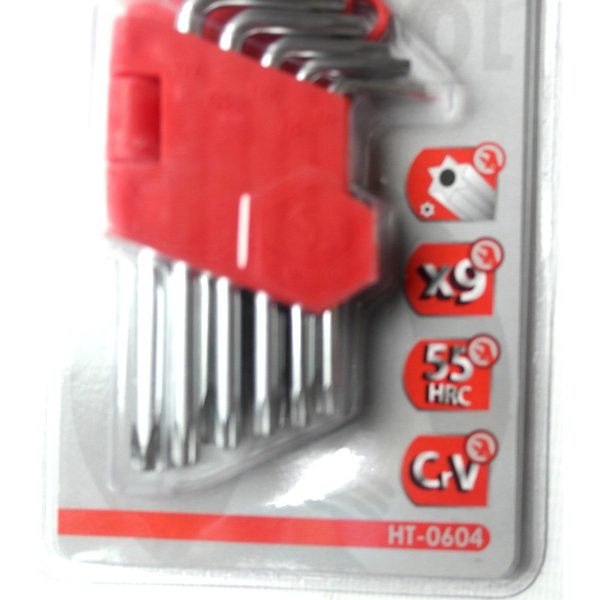 Набор Г-образных ключей TORX Cr-V 9 штук с отверствием Т10-Т50 small INTERTOOL
