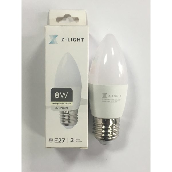 Лампа LED ZL1002, свеча 8W 220V 720LM E27 4000K, TM Z-LIGHT