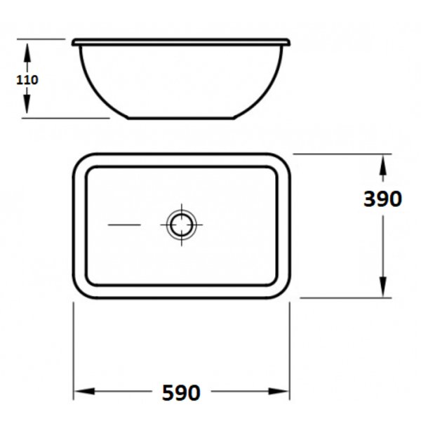 Умывальник врезной PLAIN 590x390 мм без отверстия для смесителя и перелива, ADAMANT