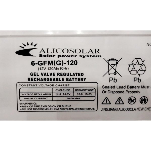 Акумуляторна батарея Gel Alicosolar 6-GFM(G) 120 12V 120Ah для сонячної станції