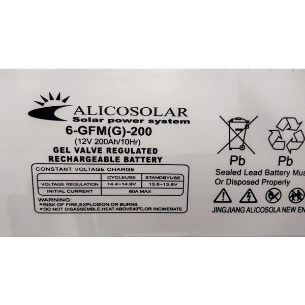 Акумуляторна батарея Gel Alicosolar 6-GFM(G) 200 12V 200Ah для сонячної станції