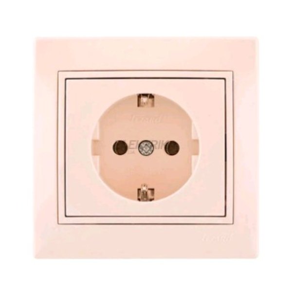 Розетка MIRA 1-я зазем., Крем, LEZARD