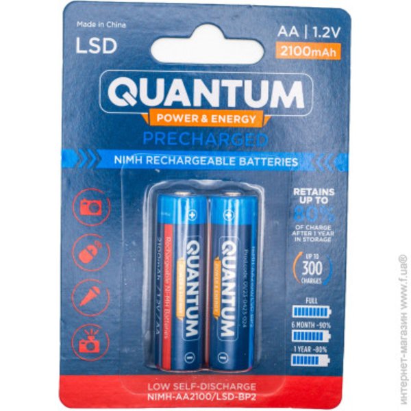 Акумулятор АКБ Ni-MH (LSD) AA 2100 mAh 1,2V блістер 2 шт., Quantum