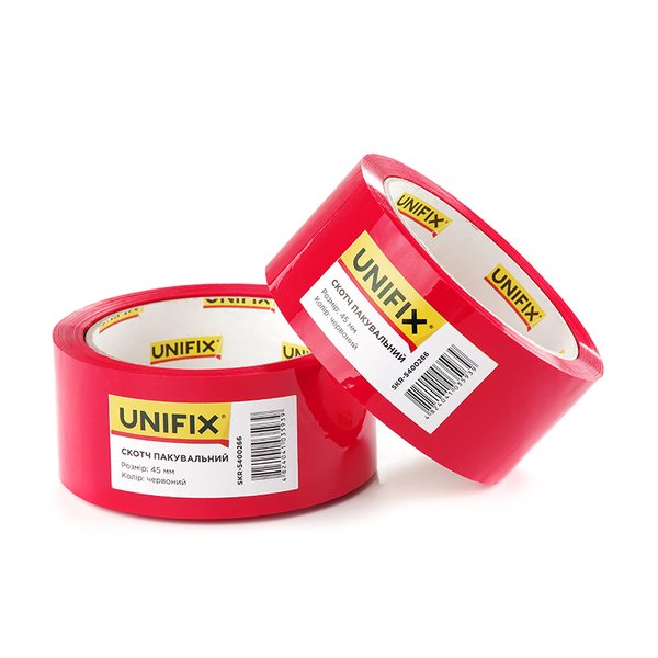 Cтрічка клейова пакувальна 40 мкм 45 мм 200 червона UNIFIX