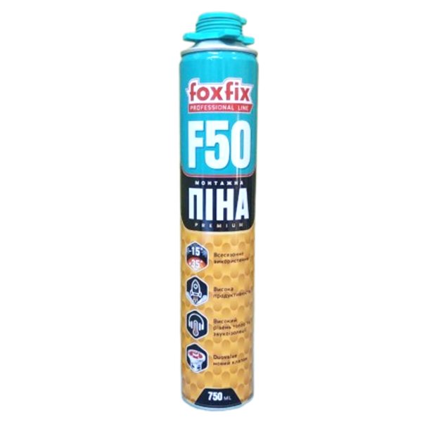 Піна монтажна універсал F50 (пістолет+трубочка) 750 мл 700 г, FOXFIX