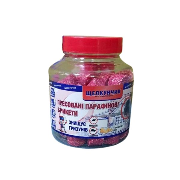 Засіб для боротьби з мишами Щелкунчик 320 г брикет з муміфікатором червоний, банка